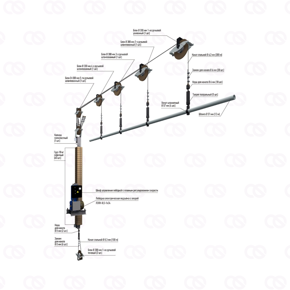 Калкаш штанкетный двухрядный полиспастный КШП-2-500